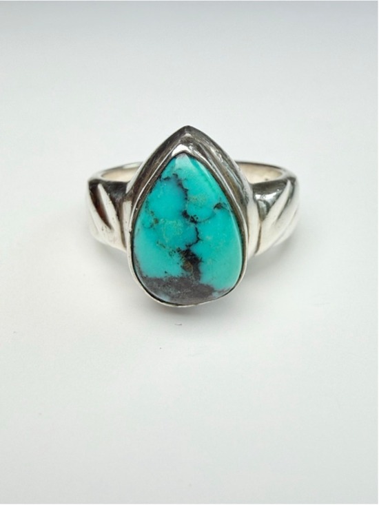 Unbranded Jewelry - Southwestern Turquoise Tear Drop 925 Sterling Silver Cable Vintage Ring